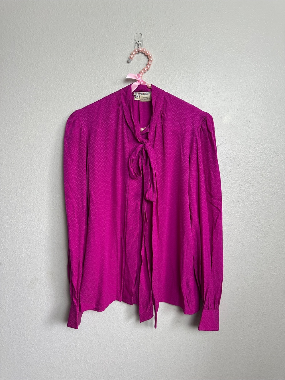 Vintage rive gauche Saint Laurent silk Fuchsia Tie-Neck Blouse